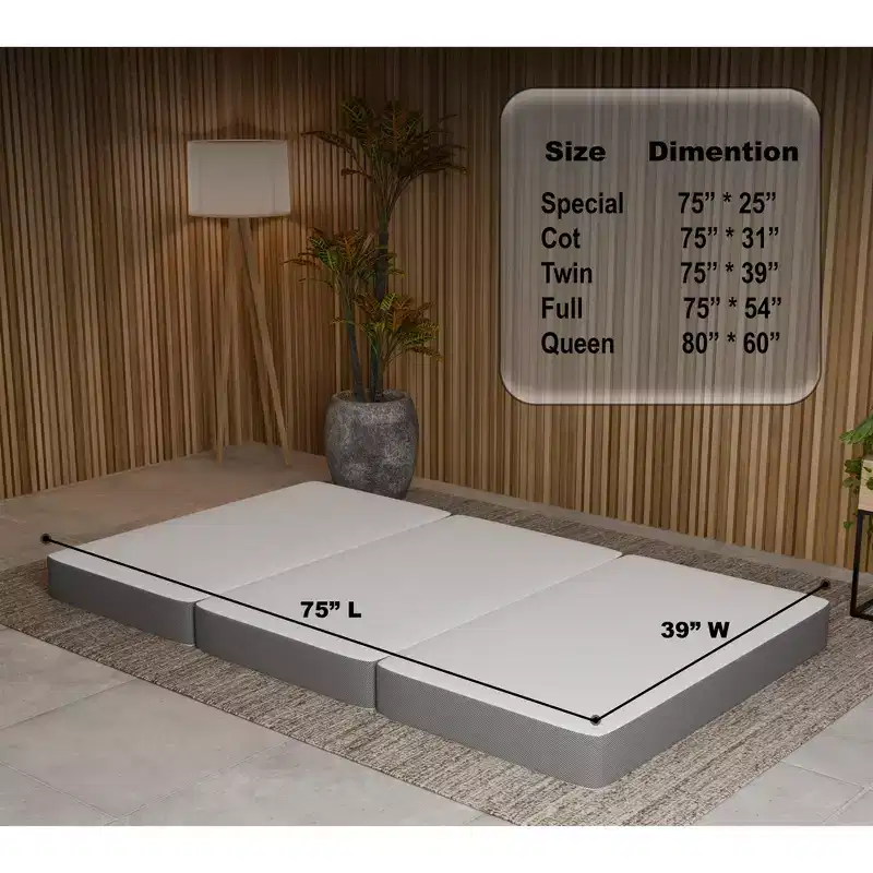 Continental Sleep 3-Inch Portable Tri Folding Gel Memory Foam Mattress | Breathable Mesh Sides with Ultra Soft, Removable and Washable Cover