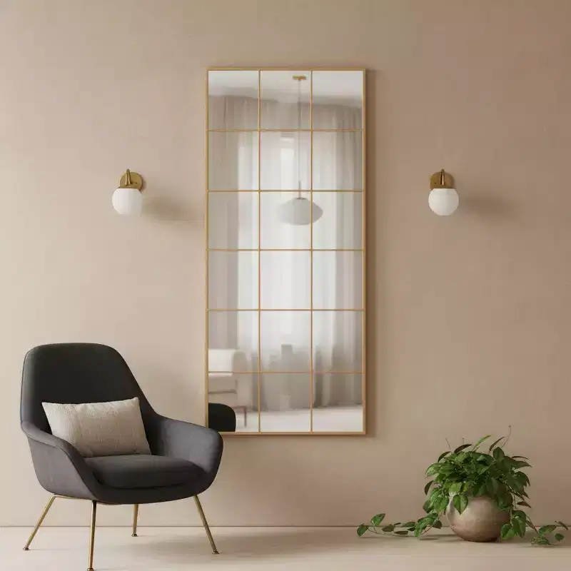 HomeRoots 69 Gold Iron Freestanding Geometric Framed Standing Mirror