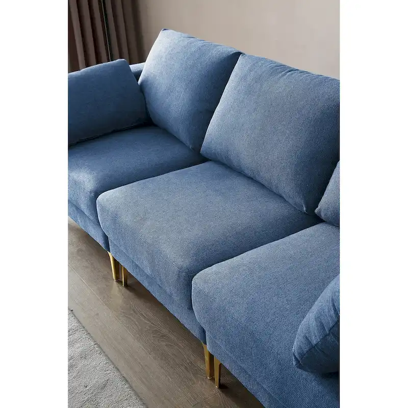 Christopher Knight Home - Beige L-Shape Sectional Sofa with Gold Metal Legs and Ottoman