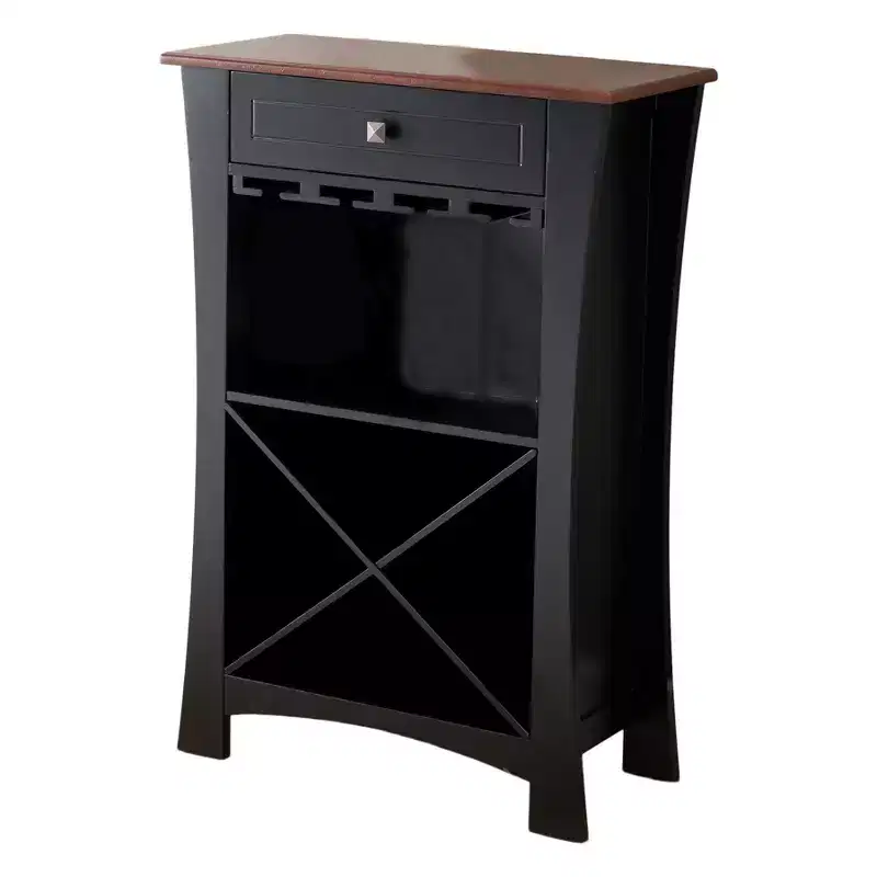 Bar Cabinet Wine Storage with Glass Holders & Drawer - Black or White