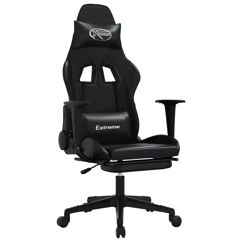 vidaXL Massage Gaming Chair with Footrest, Black, Faux Leather