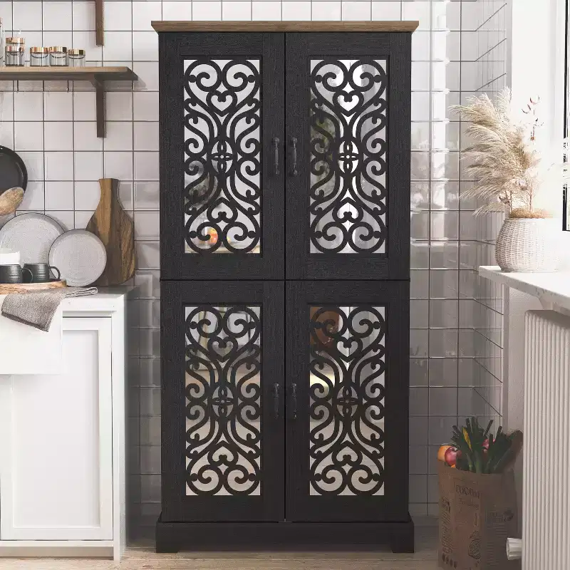 4-Door Kitchen Pantry with Adjustable Shelves, 31.4 W x 15.7 D x 63.6 H