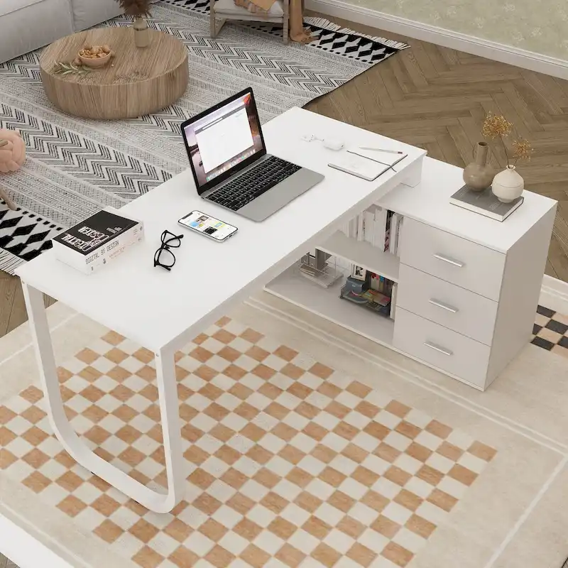 55-inch Timechee L-shaped Storage Computer Desk