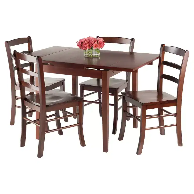 5pc Pulman Dining Set with Ladder Back Chairs Wood/Walnut - Winsome: Traditional Mid-Century Modern, Square Table, 4 Seats