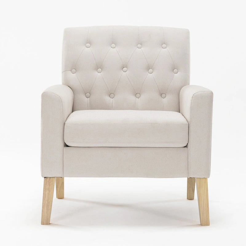 Linen Accent Chair Comfy Living Room Chair with Arms Upholstered Button Tufted Armchair Modern Arm Chairs Set Of 2