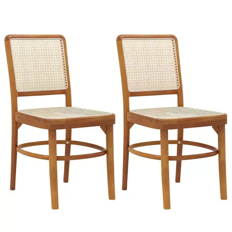 Costway Set of 2/4 Boho Dining Chairs with Teak Wood Structure & Footrests for Indoor Use