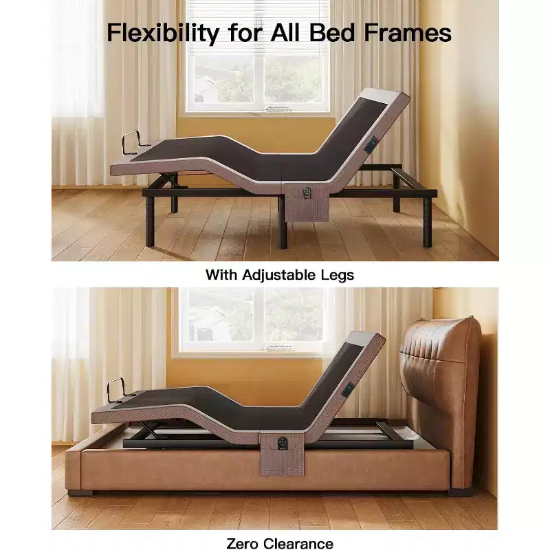 Adjustable bed frame, massage double bed XL size, zero gap and zero gravity mode, electric bed with head and foot tilt, equipped with 4 USB ports