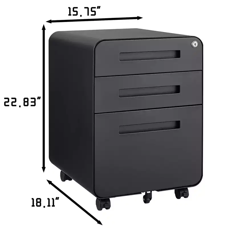 Secure 3-Drawer Metal File Cabinet with Lock  Fully Assembled Mobile Filing Cabinet for A4/Letter/Legal  Under Desk, 5 Wheels, Rolling