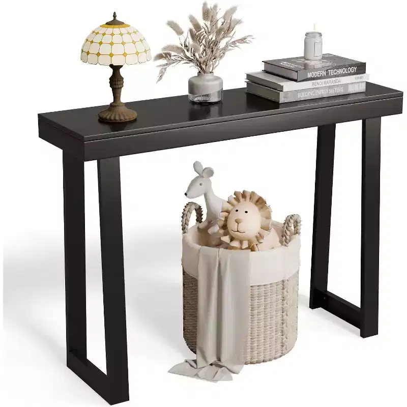 VINGLI 42.9 Black Console Table, Solid Wood Entryway Table, Narrow Sofa Table Behind Couch, Thin, for Living Room, Hallway