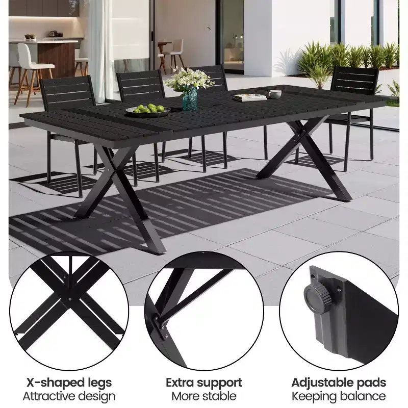 Crestlive Products Outdoor 11pcs Patio Dining Set Stackable Armchairs Wood Like Table With Umbrella Hole For Large Gatherings