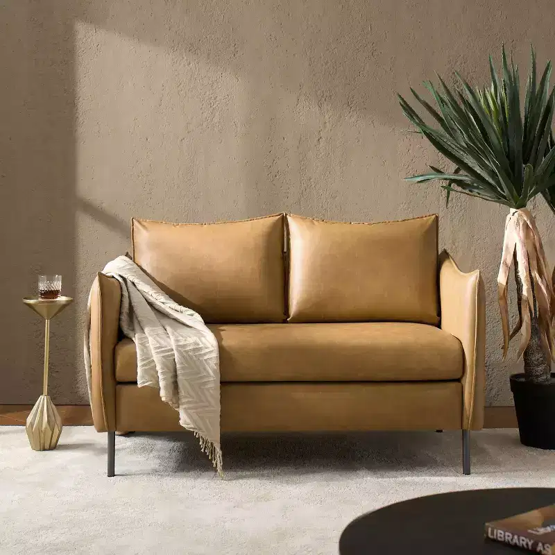 Modern modern Industrial Upholstered Leather Loveseat with Metal Legs