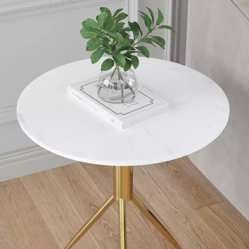 Maxax Round Side Table, White Marble Style Top with Gold Legs for Living Room Bedroom Office-23