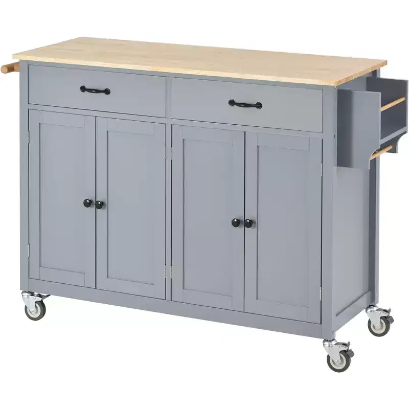 Whisen Modern Wood Kitchen Island with Spice Rack and Drawers