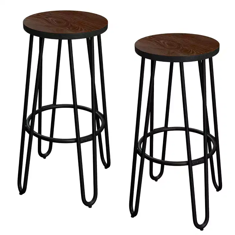 Counter-Height Bar Stools - Round Wood Barstools with Hairpin Legs