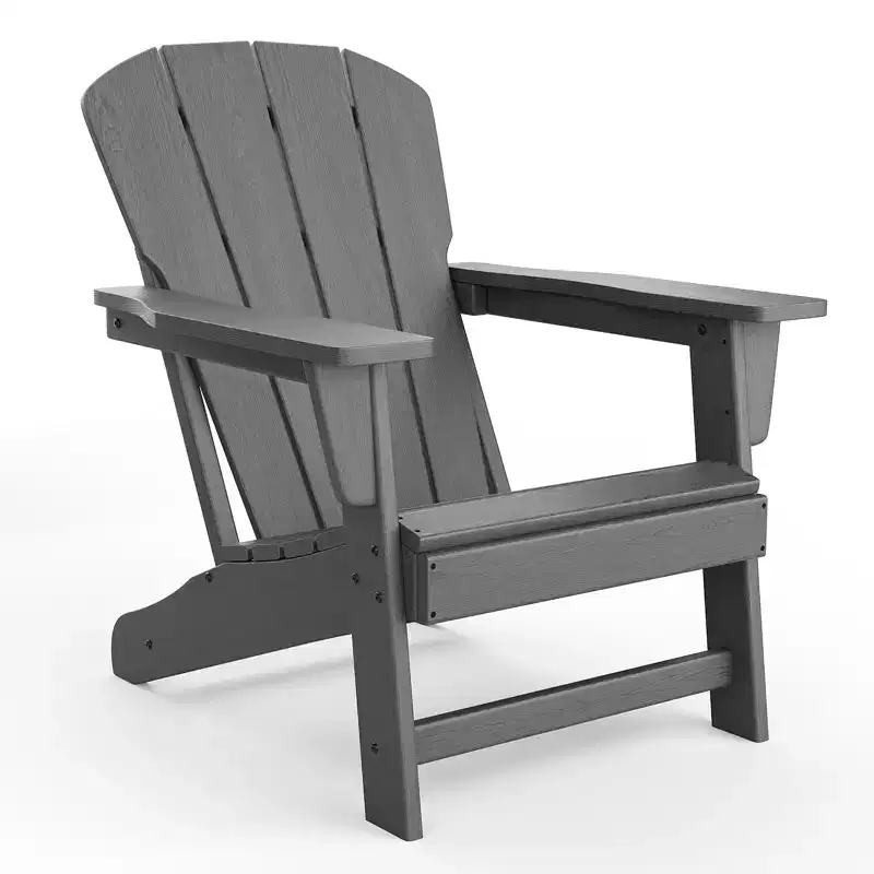 Modern HDPE Adirondack Chair, 380LB Oversized All-Weather Poly Lumber Outdoor Chair with Wood Grain, for Patio, Fire Pit & Pool