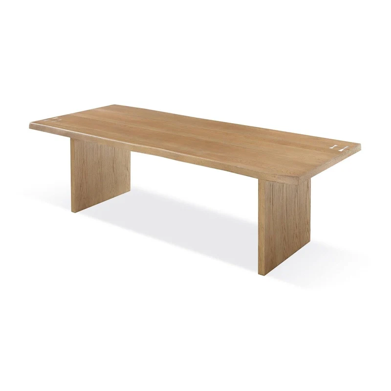 95 Inch Dining Table, Rectangular, Live Edge Wire Brushed Brown Wood