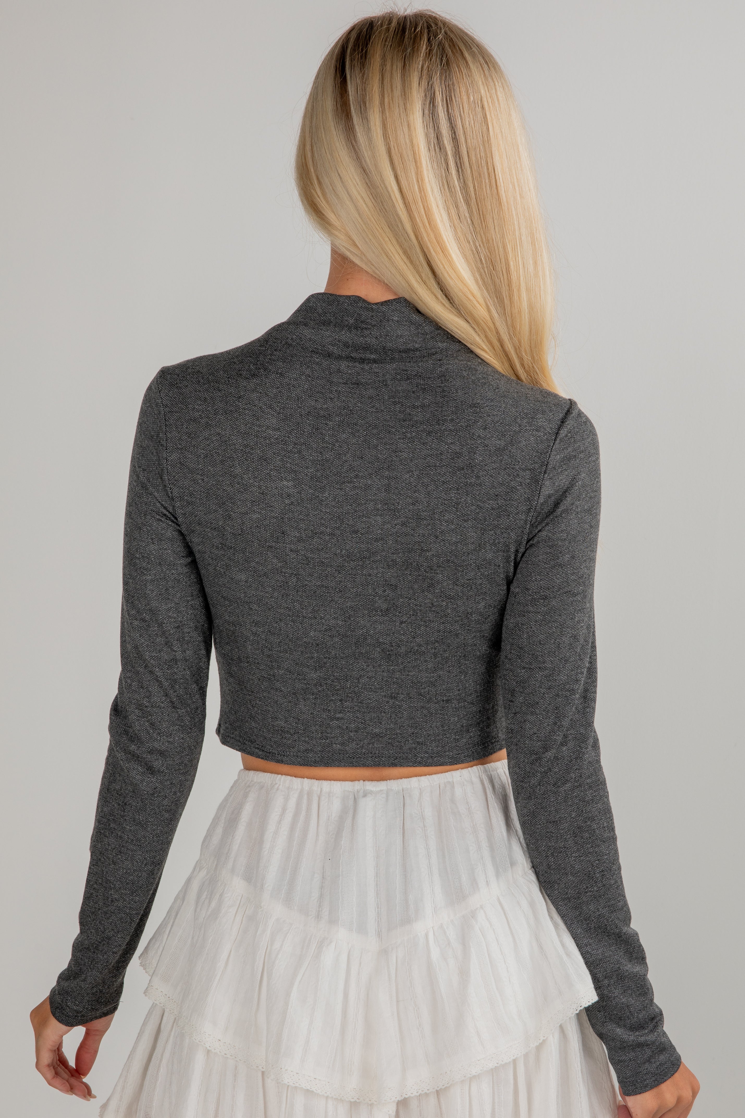Mock Neck Long Sleeve Fitted Crop Top