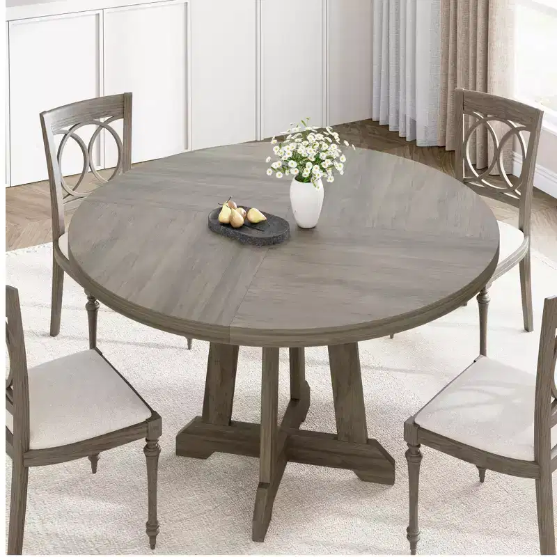 Round Dining Table for 4, 47 Inch Wooden Kitchen Table with Mortise Legs, Circle Table, Dinner Table for Dining Room, Kitchen
