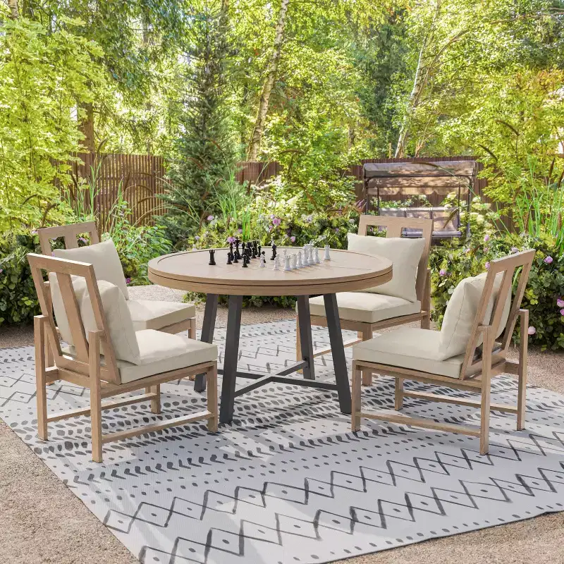 Greemotion 5pc Lyon 3-in-1 Outdoor Convertible Patio Dining Set with Cushioned Chairs Brown: Aluminized, UV-Resistant, 4-Seater