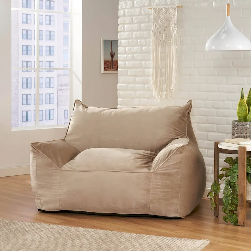 Loubar Velveteen Oversized Bean Bag Chair with Armrests