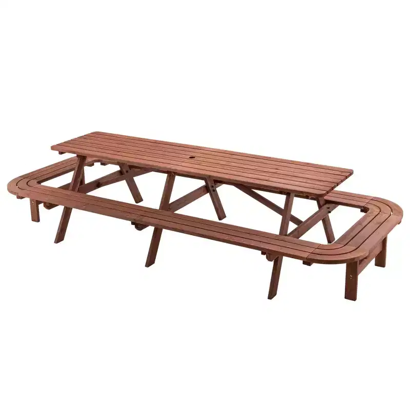 GDFStudio Martin Outdoor Wooden Picnic Table Set with Extended Benches and Umbrella Hole