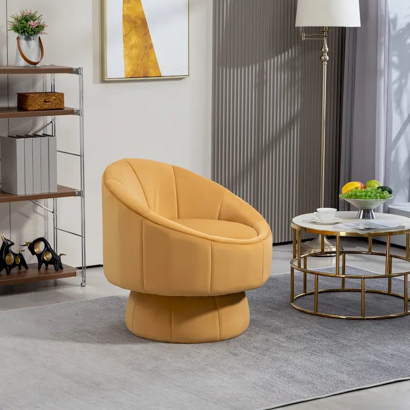 Modern 28.75 Velvet Upholstered 360 Swivel Accent Chair with Wood Frame and Waist Cushion