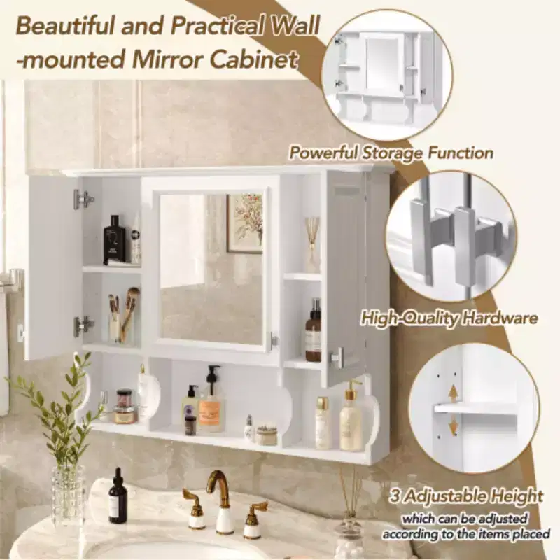 35 x 28 Modern Mirrored Bathroom Medicine Cabinet with Open Shelves