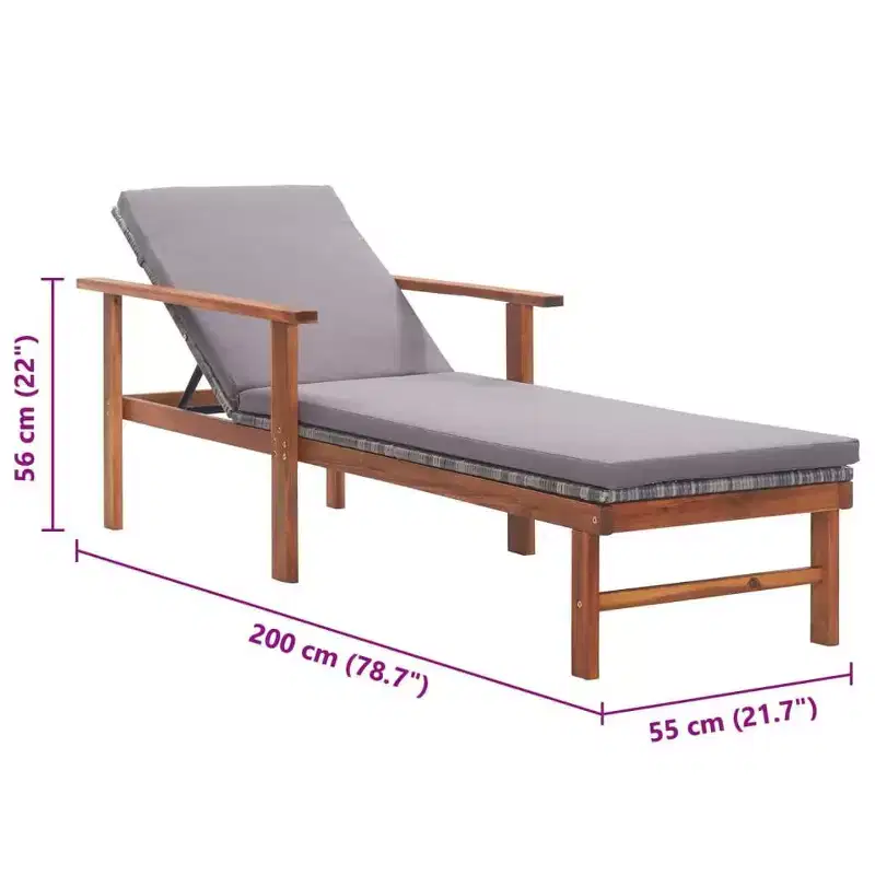 vidaXL Sunlounger Poly Rattan, Solid Acacia Wood Standard