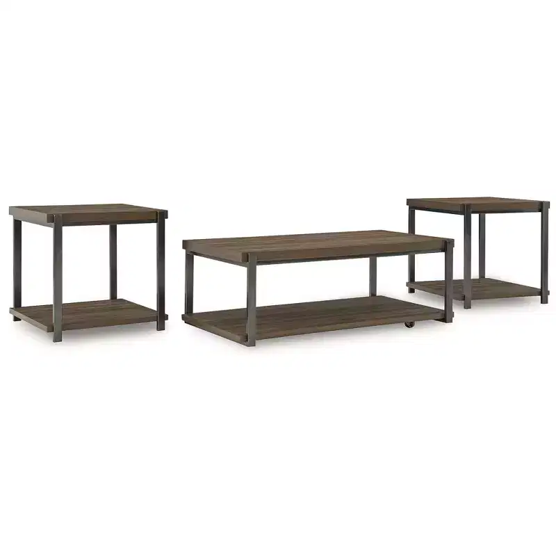 Signature Design by Ashley Trindwick 3-Piece Coffee Table Set with End Tables - Brown/Gun Metal Finish