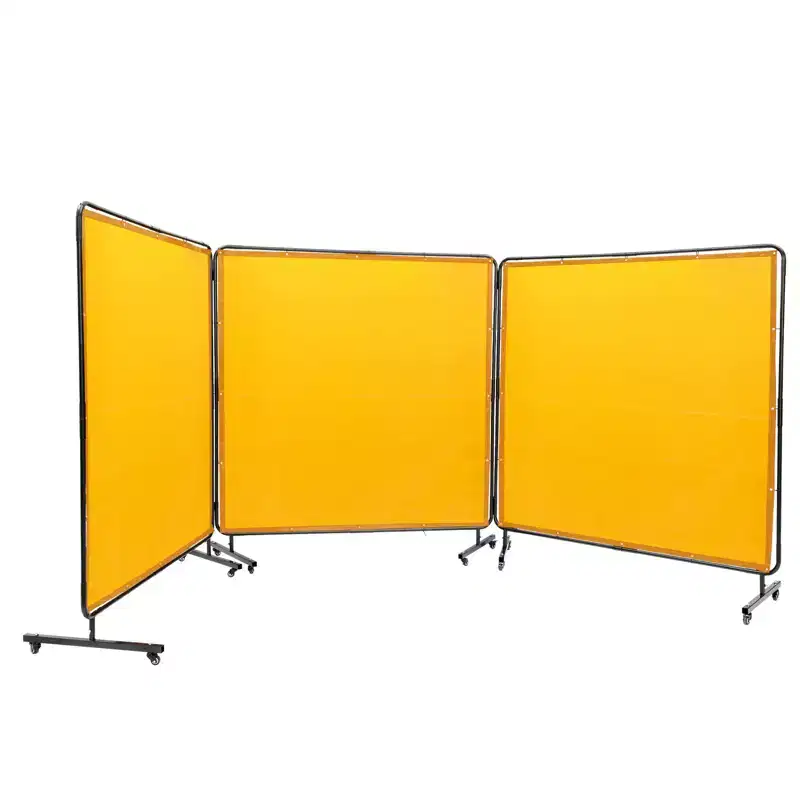 VEVOR Welding Screen with Frame, 6' x 6' 3 Panel Welding Curtain Screens, Flame-Resistant Vinyl Welding Protection Screen on 12 Swivel Wheels, Yellow
