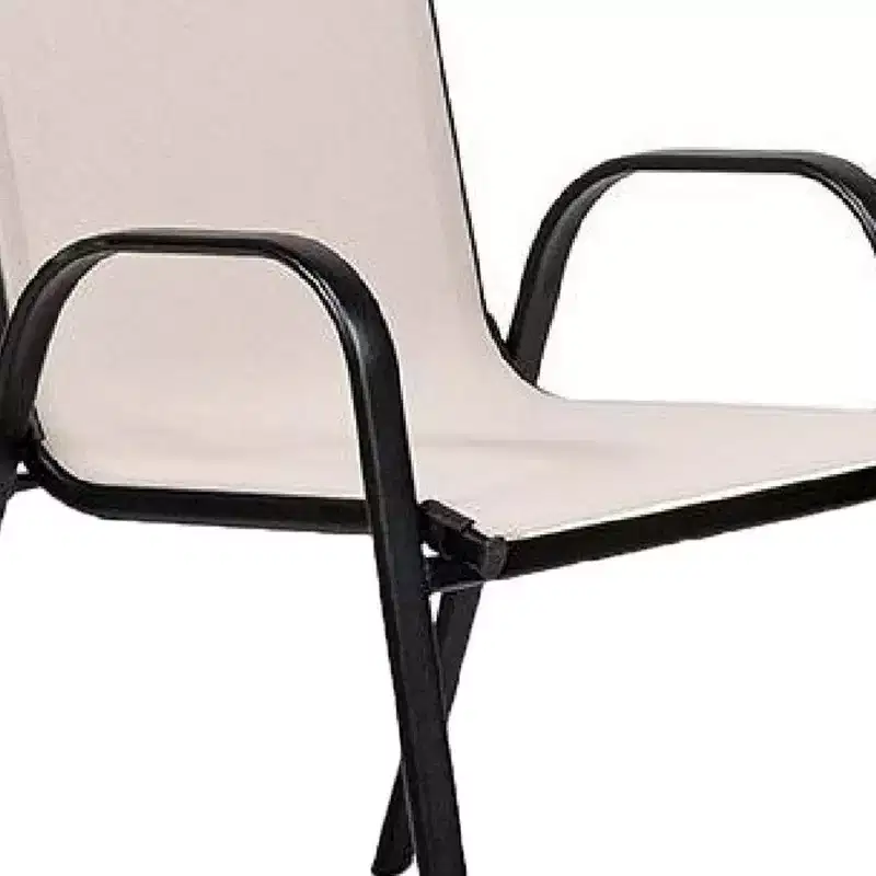 Royal Hampton Outdoor Stacking Chair Set of 2, Beige Mesh Fabric, Black Metal