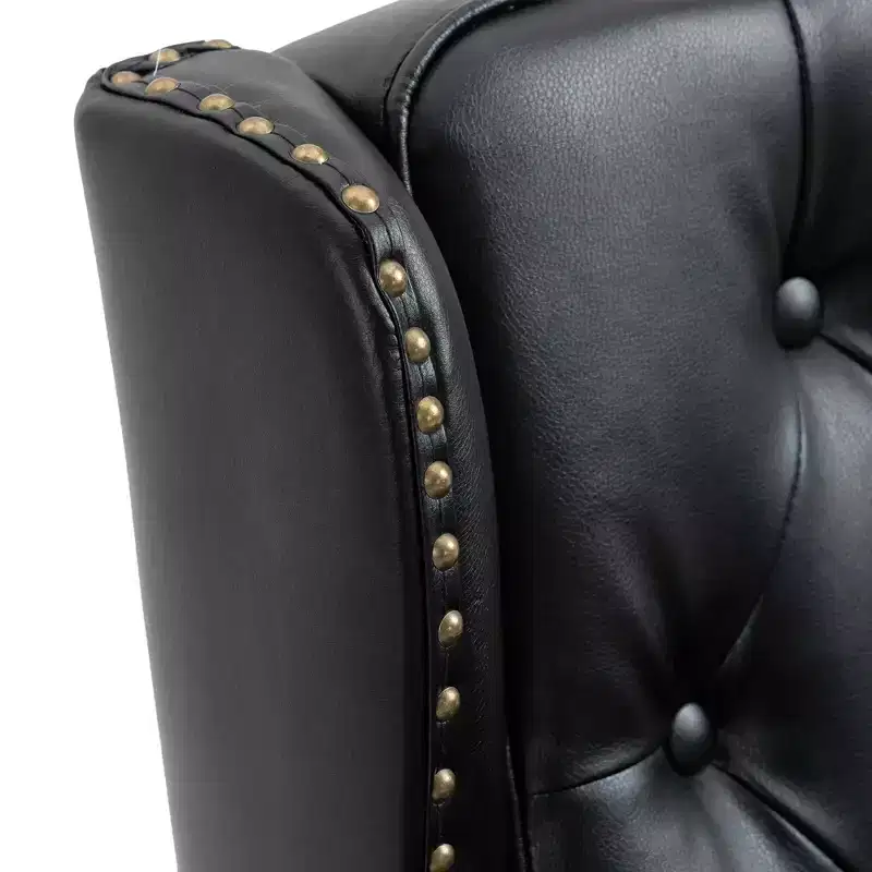 Wood Frame Armchair, Sturdy Wood Legs, Living Room Bedroom, Black PU