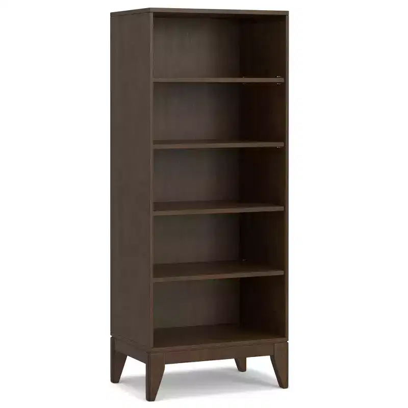 SOLID HARDWOOD 66 inch x 24 inch Mid Century Modern 5 Shelf Bookcase