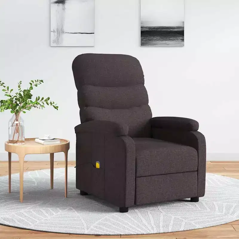 vidaXL Massage Recliner Dark Brown Fabric