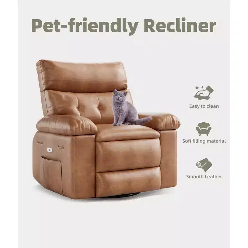 Living Room Manual Massage Chair, 360-Degree Rotating Massage Chair with Remote Control, PU Leather Leisure Chair with Side Pockets
