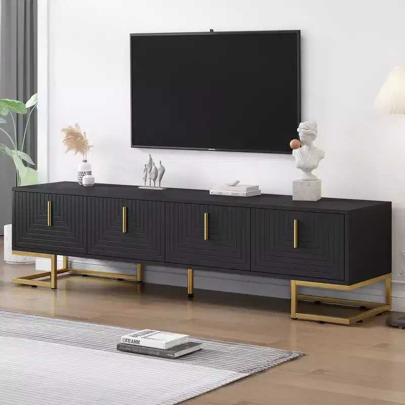 CLIHOME Modern TV Stand for TVs Up to 80, Media Console Table with Cabinets and Adjustable Shelves