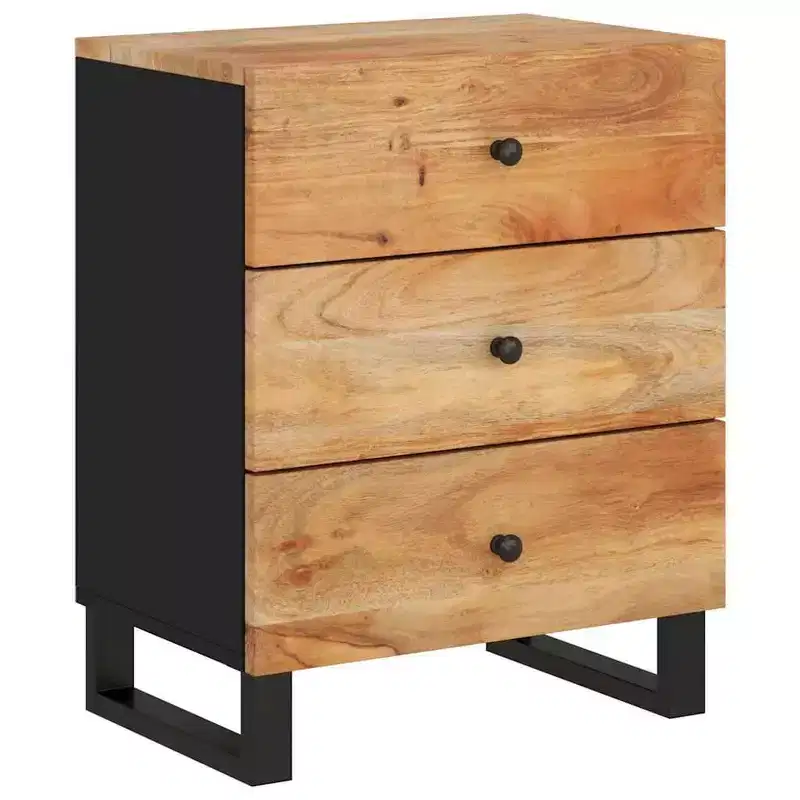 Industrial Accent Nightstand End Table with 3 Drawers Solid Wood - Light Wood