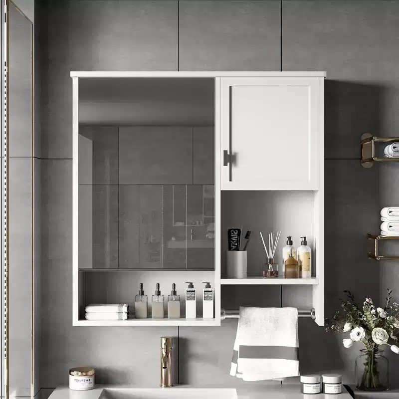 MAYEERTY 40 Medicine Cabinet with Mirror, Bathroom Storage Cabinet with Mirror Door Shelves Glass Door for Bathroom White