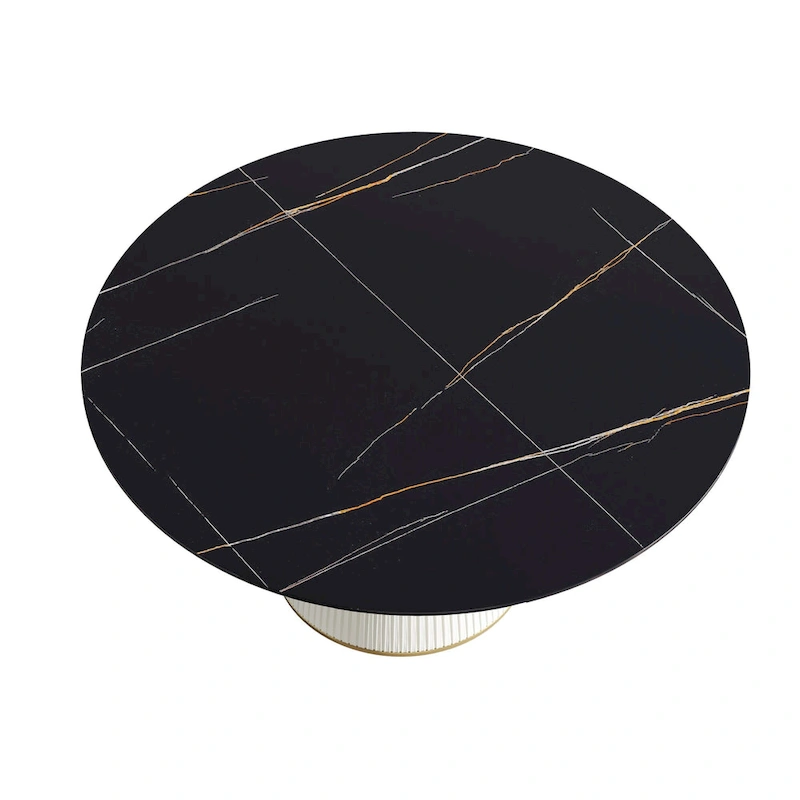 Round PU Pedestal Dining Table Faux Marble Dining Table