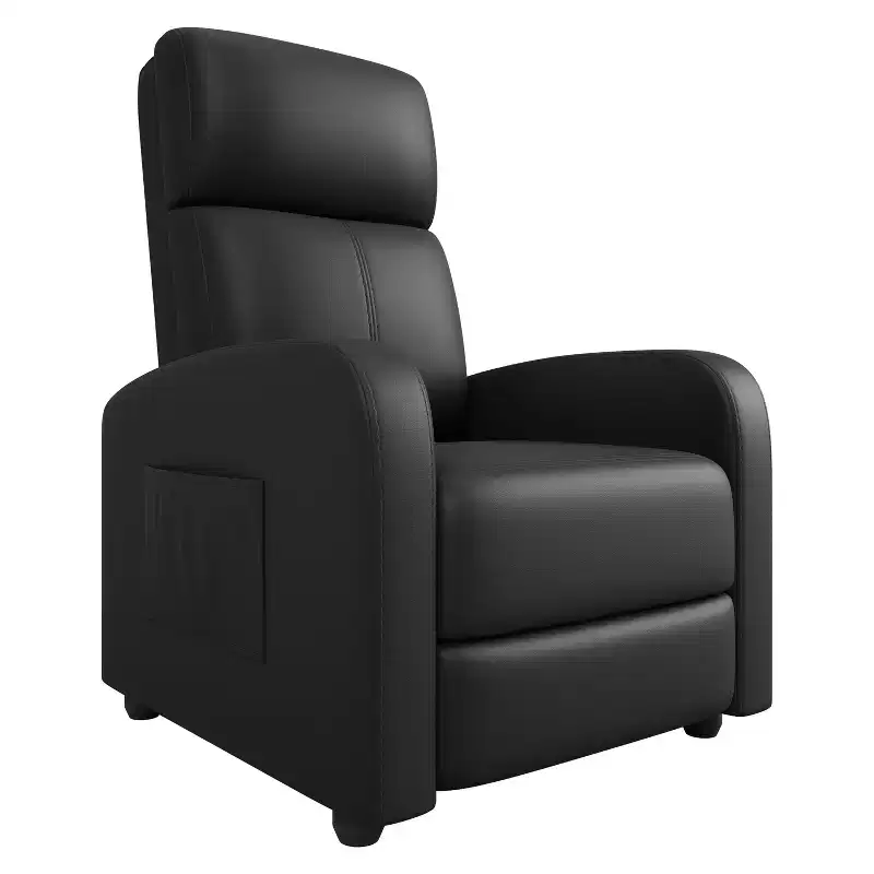 Recliner Chair, Leather Recliner Adjustable Single Sofa with Side Pocket, Tall Back, Wide Arms & Padded for Living Room