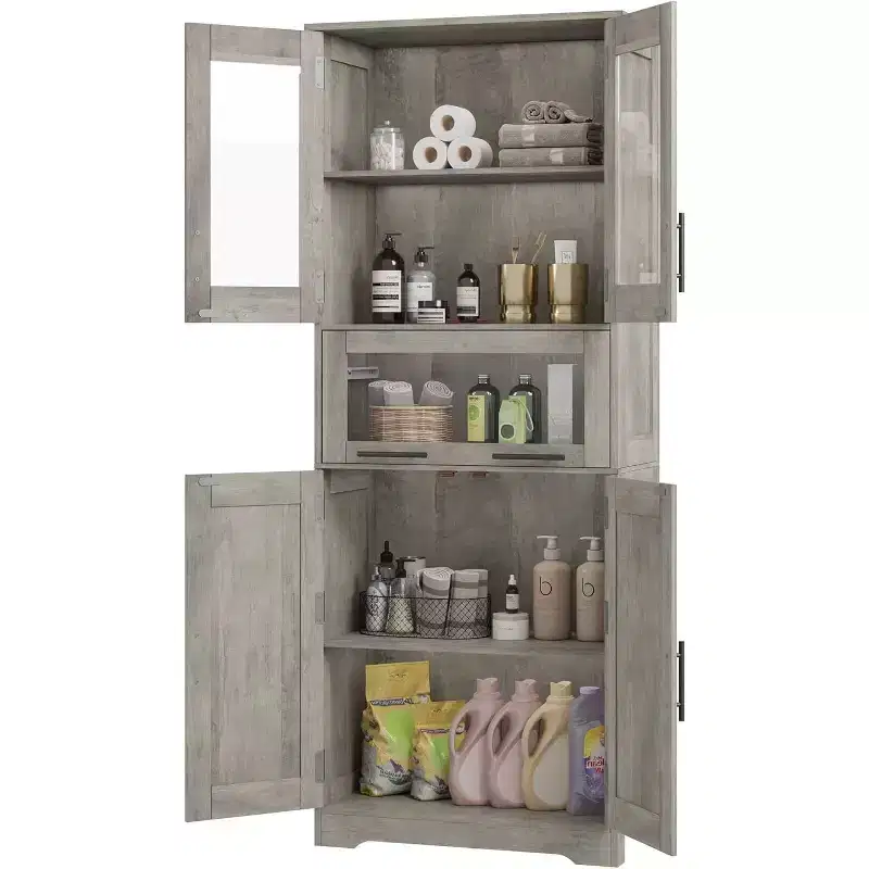 Classic retro-colored single-row tall cabinet, moisture-proof and warp-resistant, suitable for living rooms and bedrooms.