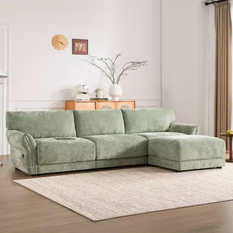 Modular Sectional Sofa with USB Ports, Chenille Upholstered 6/4-Seat Couch with Petal Armrests & Ottomans - ModernLuxe