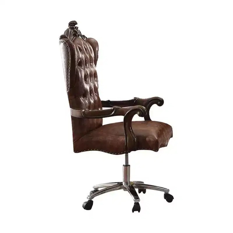 27" Versailles Active Sitting Chair Two Tone Light Brown PU and Cherry Oak - Acme Furniture: Faux Leather, Metal Frame, No Tools Assembly