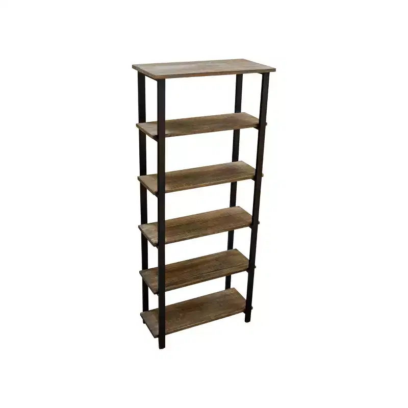 70 Pomona 5 Shelf Bookshelf Metal and Solid Wood Natural - Alaterre Furniture