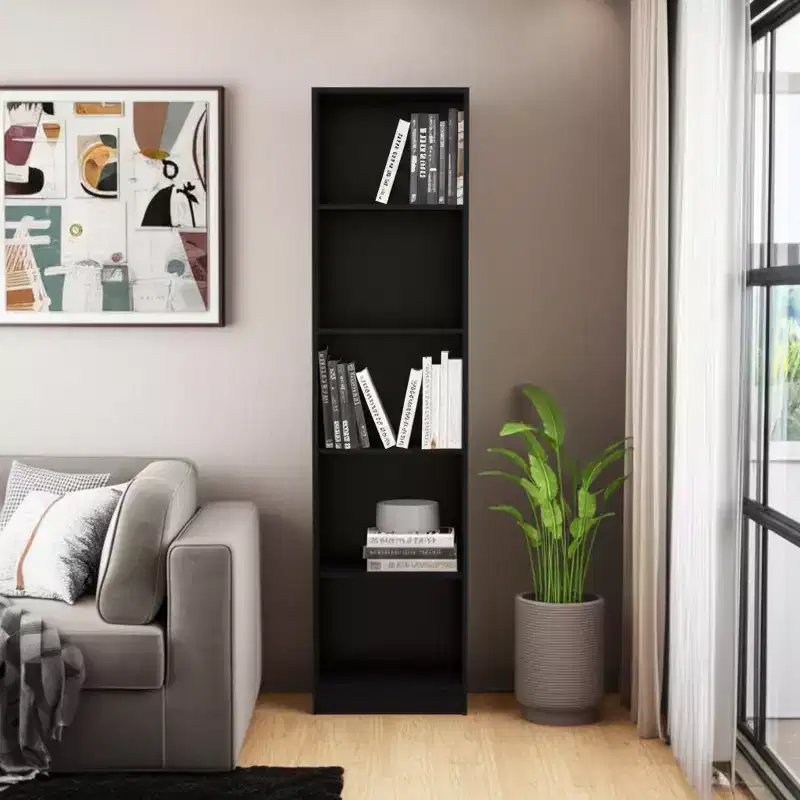 HomeRoots 70 Black Wood Five Tier Bookcase
