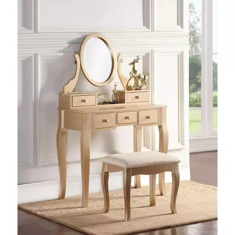 Ashley Wood Make-Up Dressing Dressing Table and Chair Set, White