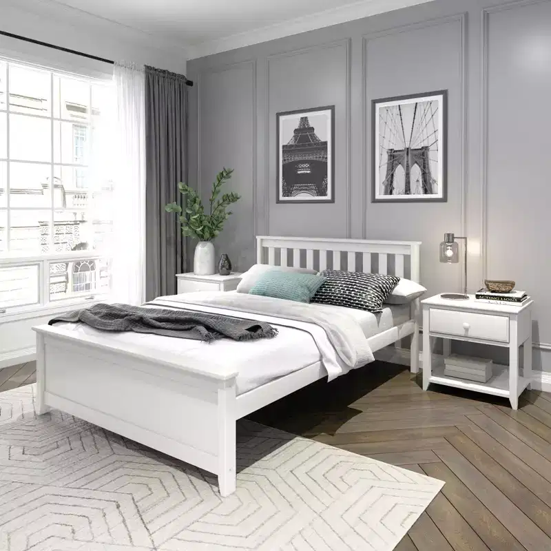 Plank+Beam Classic Solid Wood Full Size Bed Frame with Headboard for Adults
