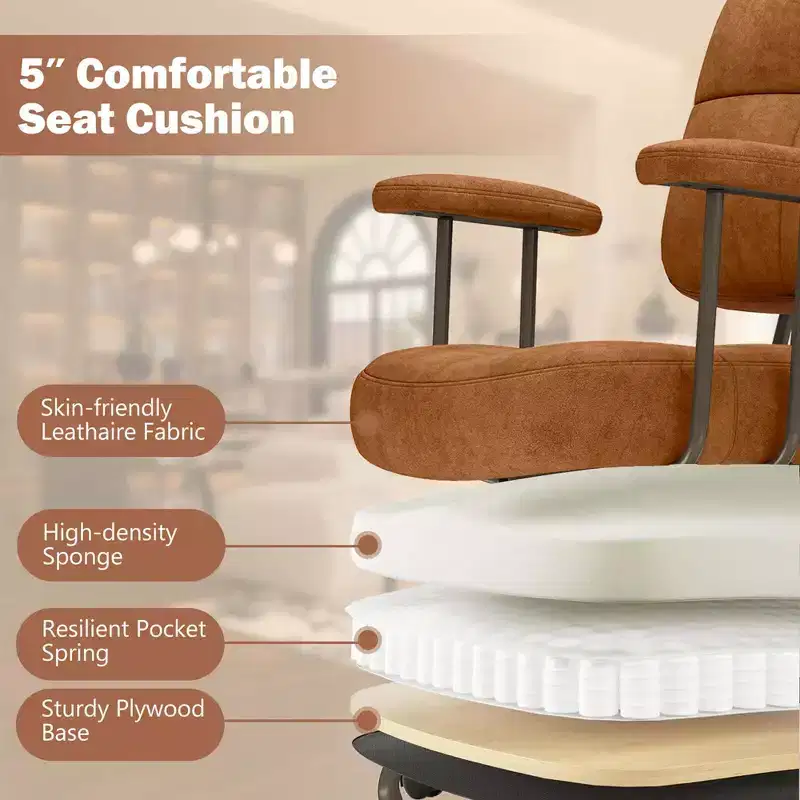 Costway Home Office Chair Leathaire Upholstered Task Chair with Cushioned Back & Armrests Brown/Beige