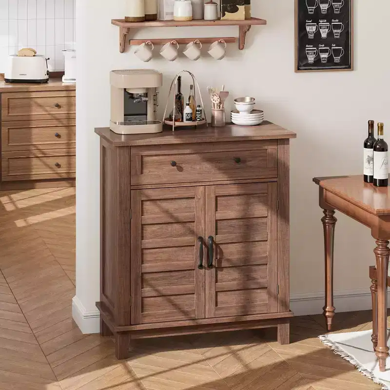 Farmhouse Storage Cabine 3-Tiers Adjustable Shelf with 7 Gears, Rustic Kitchen & Dining Room Organizer, Multi-Functional Entryway Cabinet