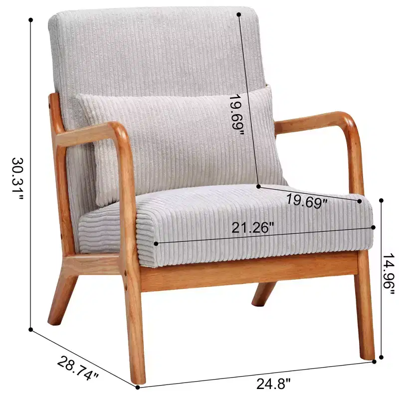 Homy Casa Mid-Century Modern Accent Chair with Solid Wood Frame and Upholstered Seat, for Living Room, Bedroom or Reading Corner